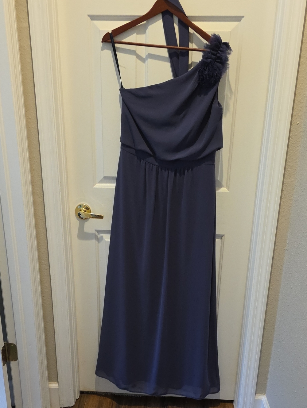Cynthia Rowley One-Shoulder Navy Dress with Floral Shoulder Detail